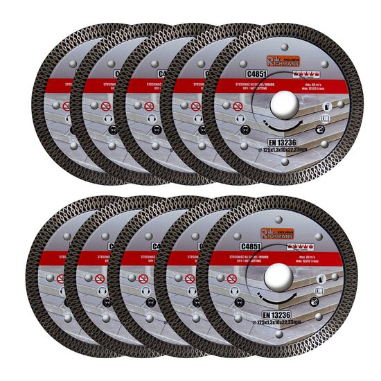 Disco diamantato turbo sottile, ceramica, taglio a secco e a umido, set da 10 pezzi, 125 mm/22,23 mm, Richmann Exclusive