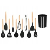 Set di utensili da cucina, silicone e bambù, nero, 12 pezzi, Springos