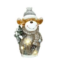 Decorazione natalizia, ceramica, renna con abete, LED, grigio e bianco, 3xAAA, 24,5x18x41,5 cm, Chomik