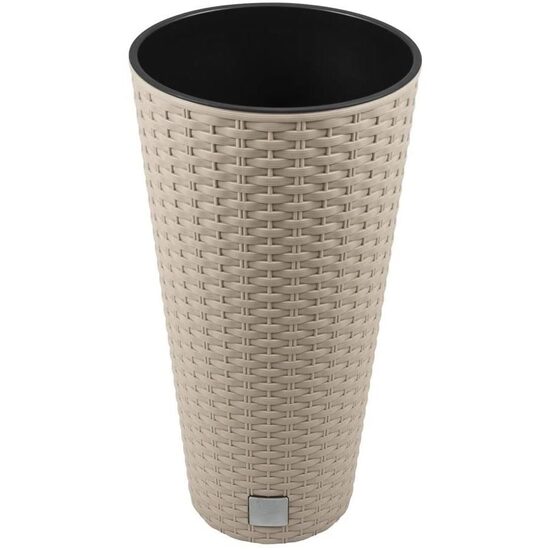 Vaso da fiori decorativo, Prosperplast, Rato, simil rattan, rotondo, alto, marrone, 40x76,3 cm
