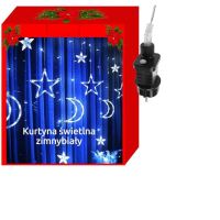Installazione luminosa a tenda, modello stella e luna, bianco freddo, 8 modalità di illuminazione, interno-esterno, IP44, 138 LED, 2,5 m