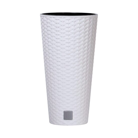 Vasi da fiori, Prosperplast, Rato Tubus, alti rotondi, 64 L, simil rattan, bianco, 40x76,3 cm