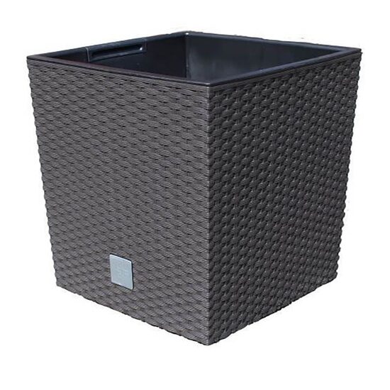 Vaso da fiori decorativo, Prosperplast, Rato, simil rattan, quadrato, marrone, 40x40x40,8 cm