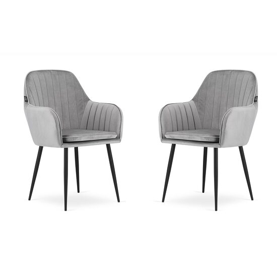Sedie da cucina/soggiorno, set da 2, Artool, Lugo, velluto, metallo, argento e nero, 57,5x56,5x86,5 cm