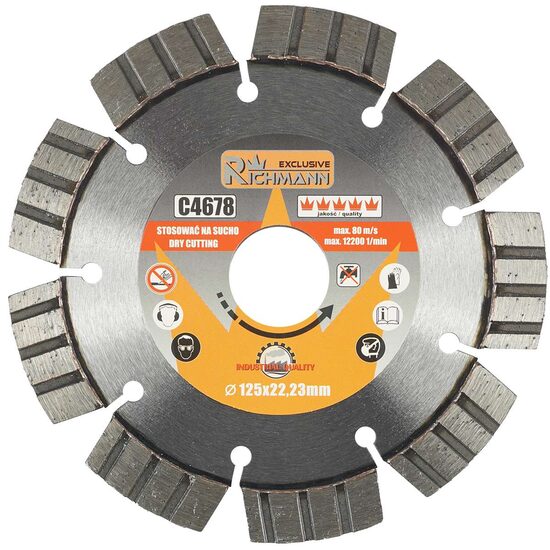 Segmentierte Diamantscheibe, Beton, Trockenschnitt, 125 mm/22,23 mm, Richmann Exclusive