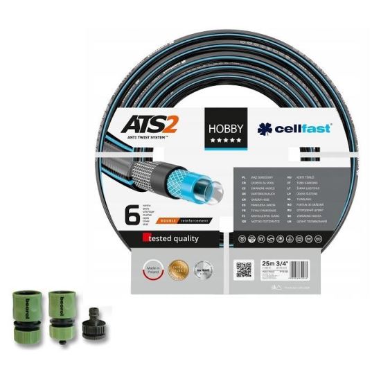 Gartenschlauch, verdrehsicher, 6 Lagen, mit Zubehör, 3/4", 25 m, Cellfast