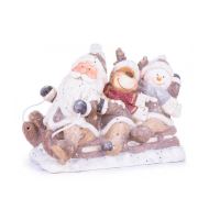 Decorazione natalizia, ceramica, Babbo Natale, renne e pupazzo di neve su slitta, 45x23x34,5 cm