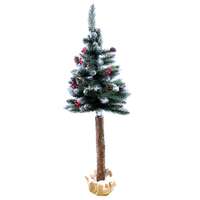 Abete artificiale con effetto neve, tronco in legno naturale, con supporto, decorazioni, 150 cm, Jumi