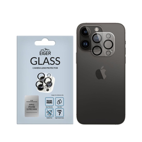 Obiettivi per fotocamera in vetro nero trasparente Eiger 3D per iPhone 12 Pro Max