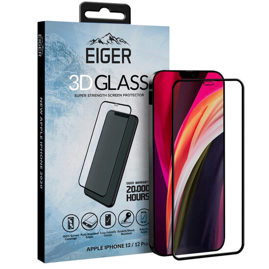Folie iPhone 12 / 12 Pro Eiger 3D gebogenes Glas klar schwarz