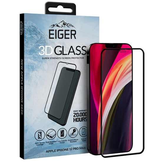 iPhone 12 Pro Max Eiger 3D gebogenes Glas, klare schwarze Folie