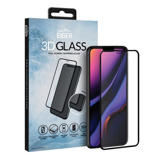 iPhone 11 / XR Eiger Clear 3D gebogenes Glas Klar Schwarz