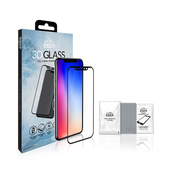 Folie iPhone 11 Pro / XS / X Eiger Glass 3D Edge to Edge Clear Black (0,33 mm, 9H, perfekte Passform, gebogen