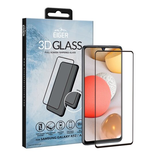 Folie Samsung Galaxy A52s / A52 5G / A52 4G Eiger Glass 3D Edge to Edge Clear Black (0,33 mm, 9H, ol