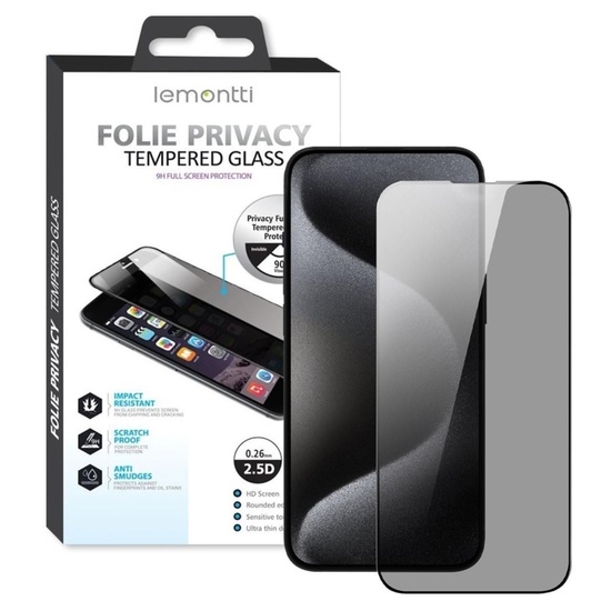 Folie iPhone 14 / iPhone 13 / iPhone 13 Pro Lemontti Glass Privacy Full Fit Nero