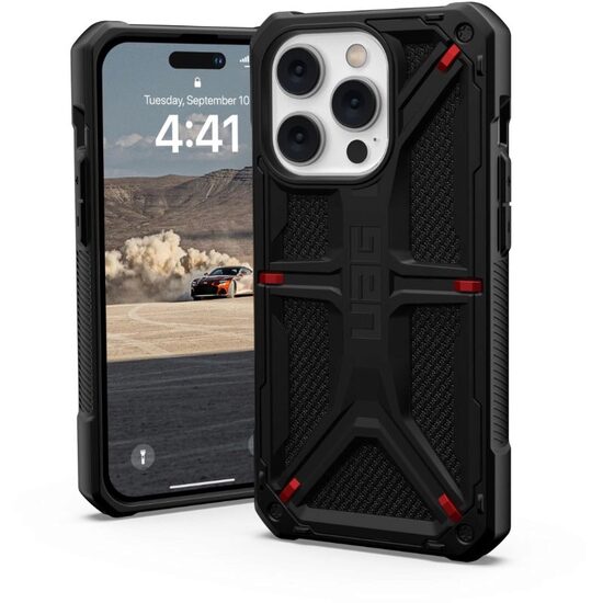 iPhone 14 Pro Hülle UAG Monarch Series Kevlar Schwarz, militärischer Falltest