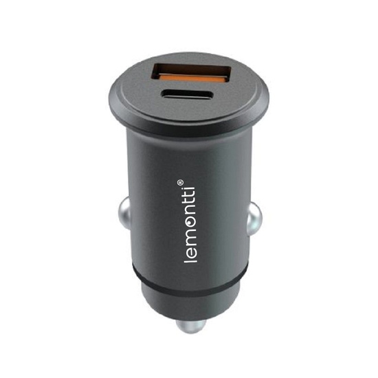 Lemontti Autoladegerät Super Fast Charge 65W 2 Ports PD Typ-C 65W + USB-A QC 3.0 Schwarz