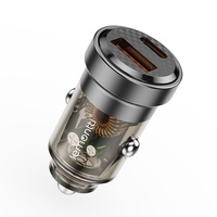 Lemontti Autoladegerät Schnellladung 45 W 2 Anschlüsse PD Typ C 45 W + USB-A QC 3.0 Transparent / Schwarz