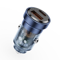 Lemontti Schnelllade-Autoladegerät 45 W 2 Anschlüsse PD Typ C 45 W + USB-A QC 3.0 Transparent / Blau
