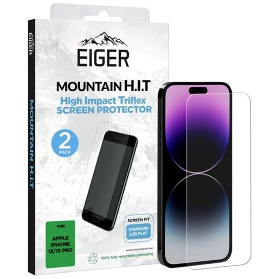 Eiger Folie Mountain HIT iPhone 15/15 Pro, paquete de 2, transparente