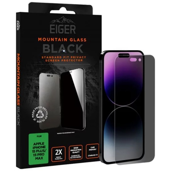 Eiger Folie Glass 2.5D Mountain Glass Privacidad iPhone 15 Plus / 15 Pro Max Negro